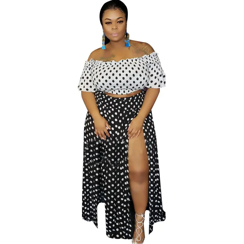 Lus size L-5XL women Summer Dot Print Slas - Black / 4XL