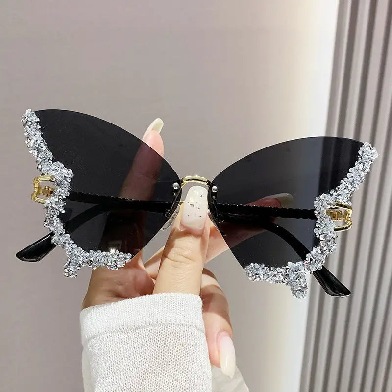 Luxury Diamond Butterfly Sunglasses Women Brand Y2K Vintage Rimless Oversized Sun Glasses Ladies Eyewear Shades Beyond Trends Hub