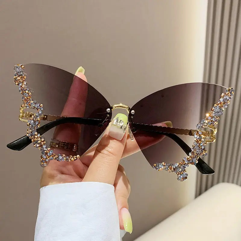 Luxury Diamond Butterfly Sunglasses Women Brand Y2K Vintage Rimless Oversized Sun Glasses Ladies Eyewear Shades Beyond Trends Hub