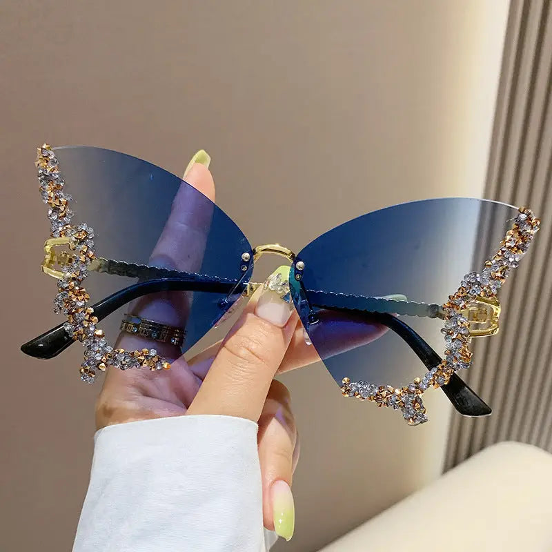 Luxury Diamond Butterfly Sunglasses Women Brand Y2K Vintage Rimless Oversized Sun Glasses Ladies Eyewear Shades Beyond Trends Hub