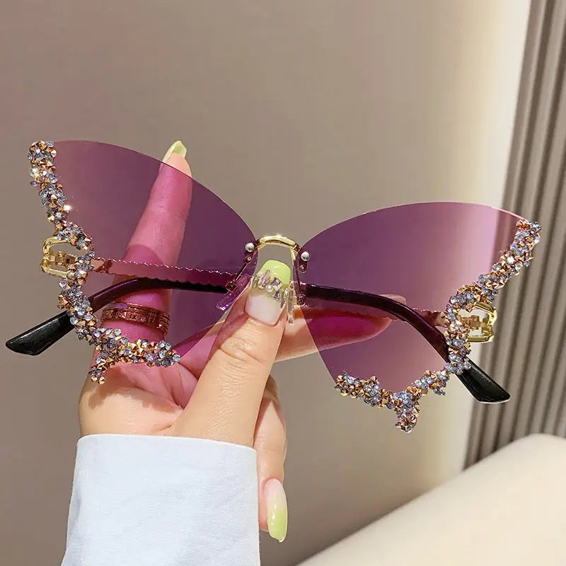 Luxury Diamond Butterfly Sunglasses Women Brand Y2K Vintage Rimless Oversized Sun Glasses Ladies Eyewear Shades Beyond Trends Hub