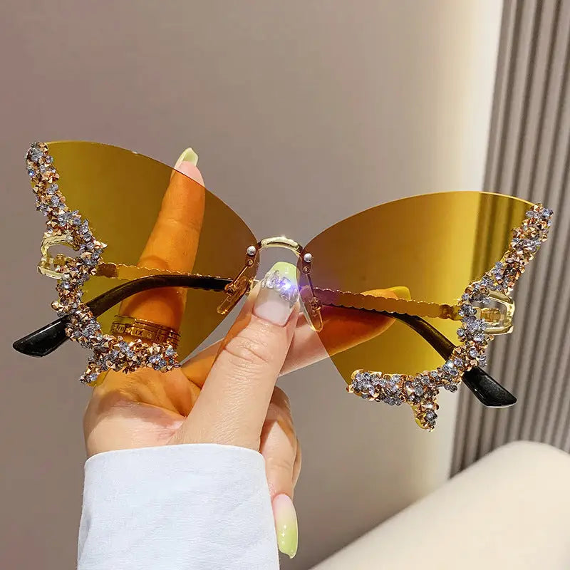Luxury Diamond Butterfly Sunglasses Women Brand Y2K Vintage Rimless Oversized Sun Glasses Ladies Eyewear Shades Beyond Trends Hub