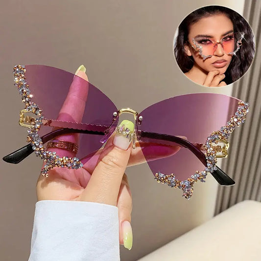 Luxury Diamond Butterfly Sunglasses Women Brand Y2K Vintage Rimless Oversized Sun Glasses Ladies Eyewear Shades Beyond Trends Hub