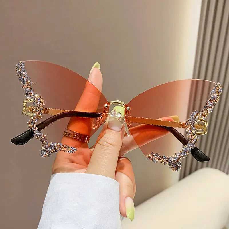 Luxury Diamond Butterfly Sunglasses Women Brand Y2K Vintage Rimless Oversized Sun Glasses Ladies Eyewear Shades Beyond Trends Hub