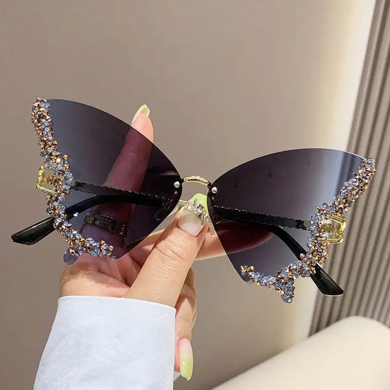 Luxury Diamond Butterfly Sunglasses Women Brand Y2K Vintage Rimless Oversized Sun Glasses Ladies Eyewear Shades Beyond Trends Hub