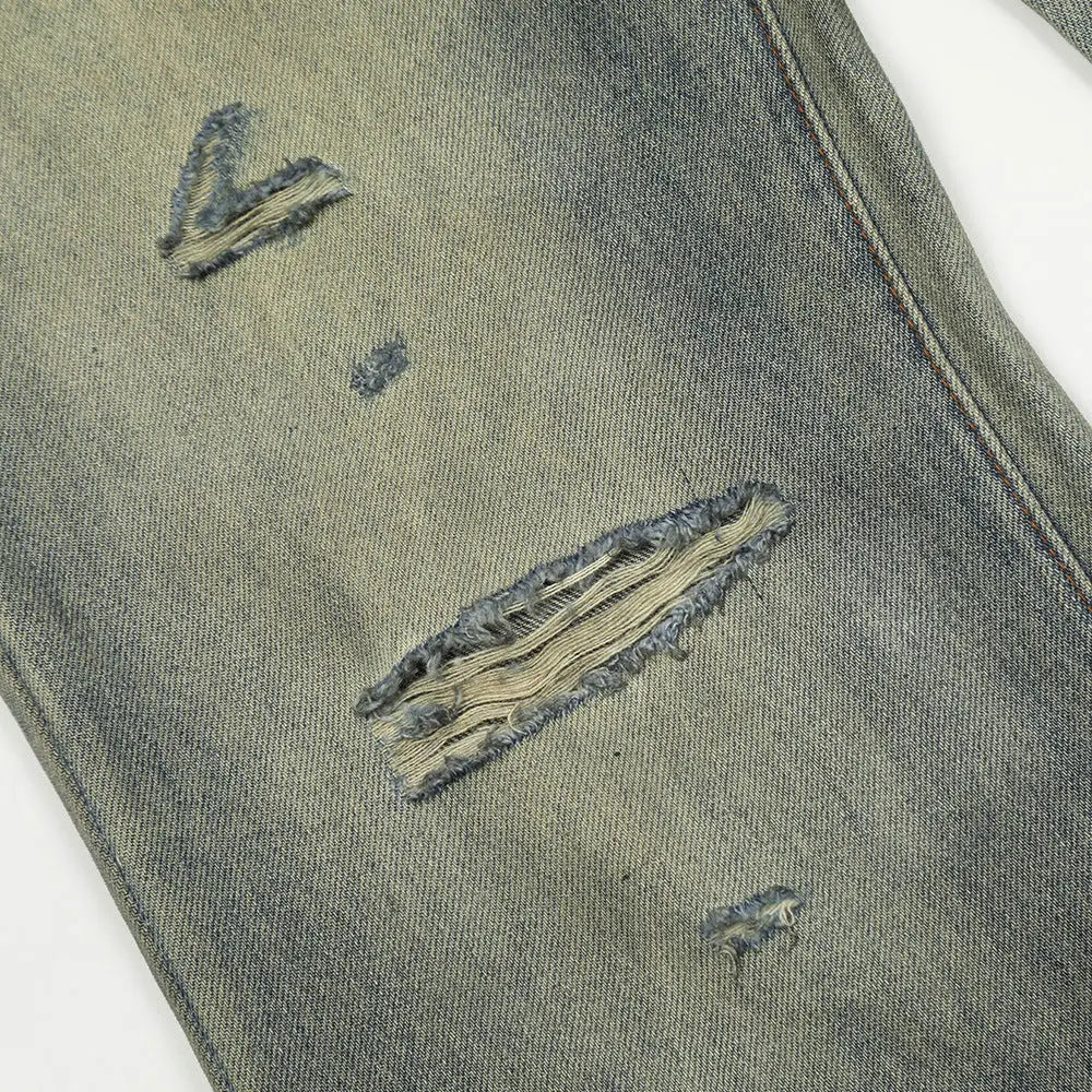 Make Old Ripped Denim Men Trousers