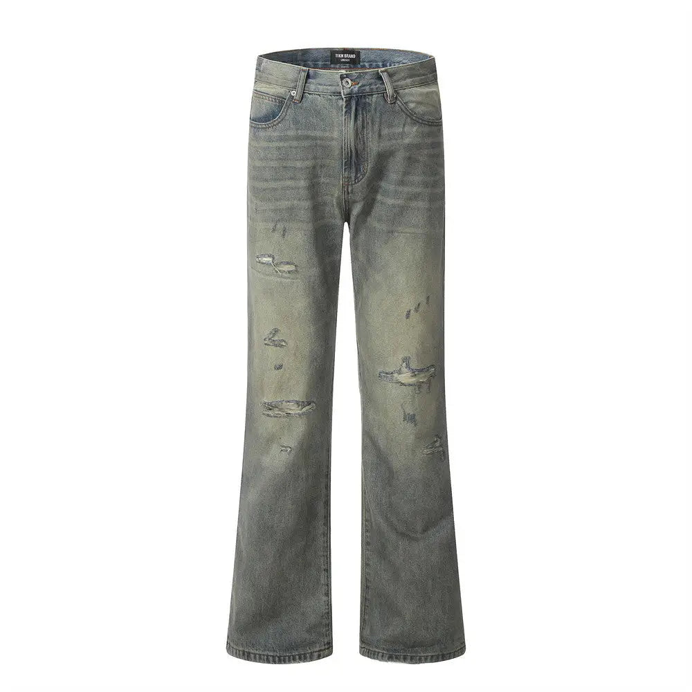 Make Old Ripped Denim Men Trousers - Blue / S
