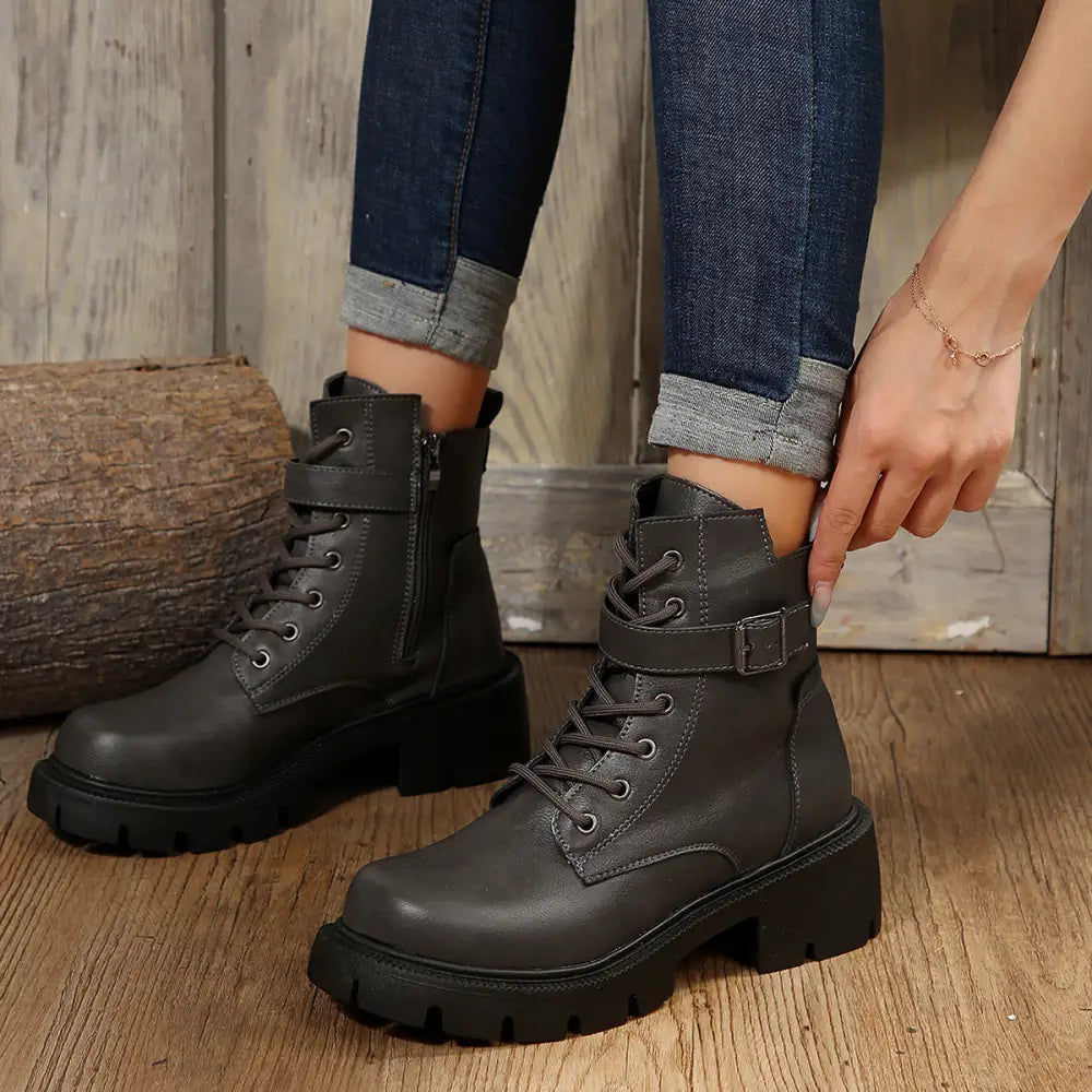 Martin Boots For Women Autumn And Winter New Plus Size Round Head Chunky Heel Casual Mid-calf Beyond Trends Hub