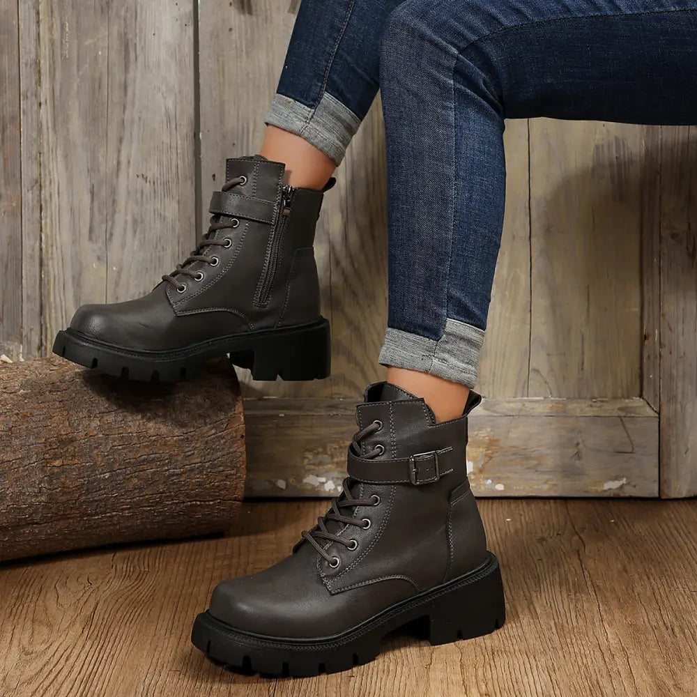 Martin Boots For Women Autumn And Winter New Plus Size Round Head Chunky Heel Casual Mid-calf Beyond Trends Hub