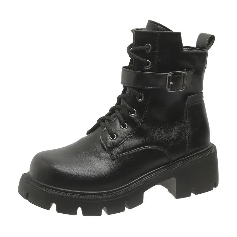 Martin Boots For Women Autumn And Winter New Plus Size Round Head Chunky Heel Casual Mid-calf Beyond Trends Hub
