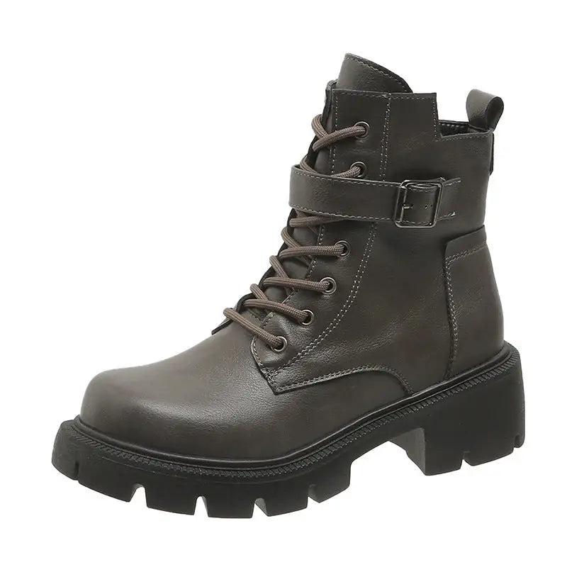 Martin Boots For Women Autumn And Winter New Plus Size Round Head Chunky Heel Casual Mid-calf Beyond Trends Hub