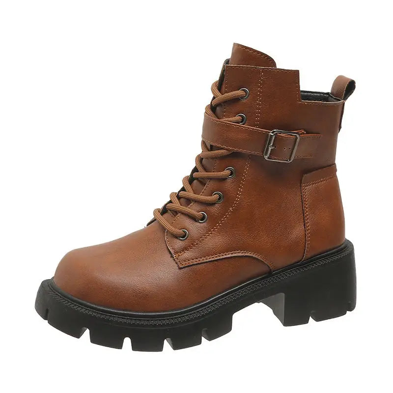 Martin Boots For Women Autumn And Winter New Plus Size Round Head Chunky Heel Casual Mid-calf Beyond Trends Hub