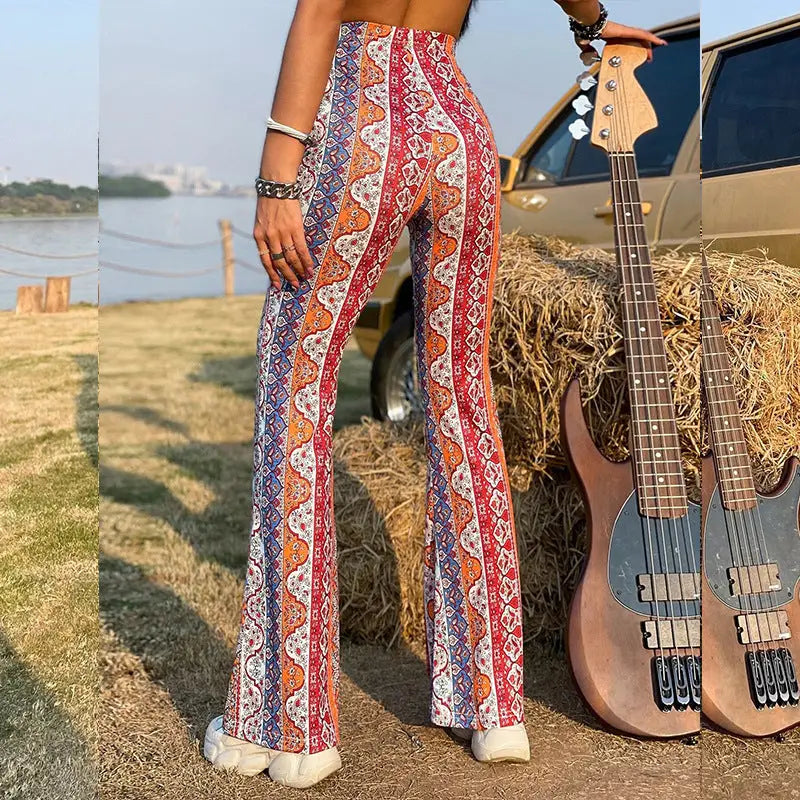 Meilaoshi New Bohemian Style Bell-bottom Pants Women's Ethnic Style Fashion Casual Stretch Beyond Trends Hub