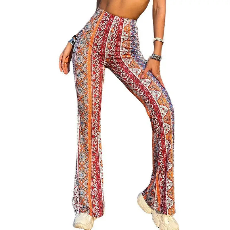 Meilaoshi New Bohemian Style Bell-bottom Pants Women's Ethnic Style Fashion Casual Stretch Beyond Trends Hub