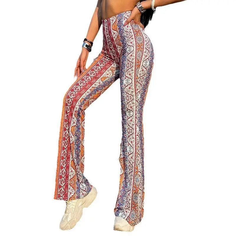 Meilaoshi New Bohemian Style Bell-bottom Pants Women's Ethnic Style Fashion Casual Stretch Beyond Trends Hub