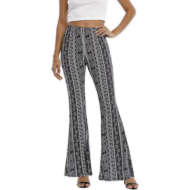 Meilaoshi New Bohemian Style Bell-bottom Pants Women's Ethnic Style Fashion Casual Stretch Beyond Trends Hub