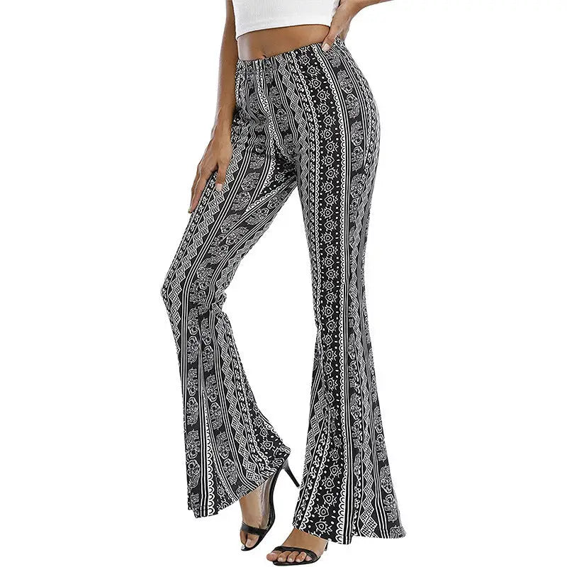 Meilaoshi New Bohemian Style Bell-bottom Pants Women's Ethnic Style Fashion Casual Stretch Beyond Trends Hub