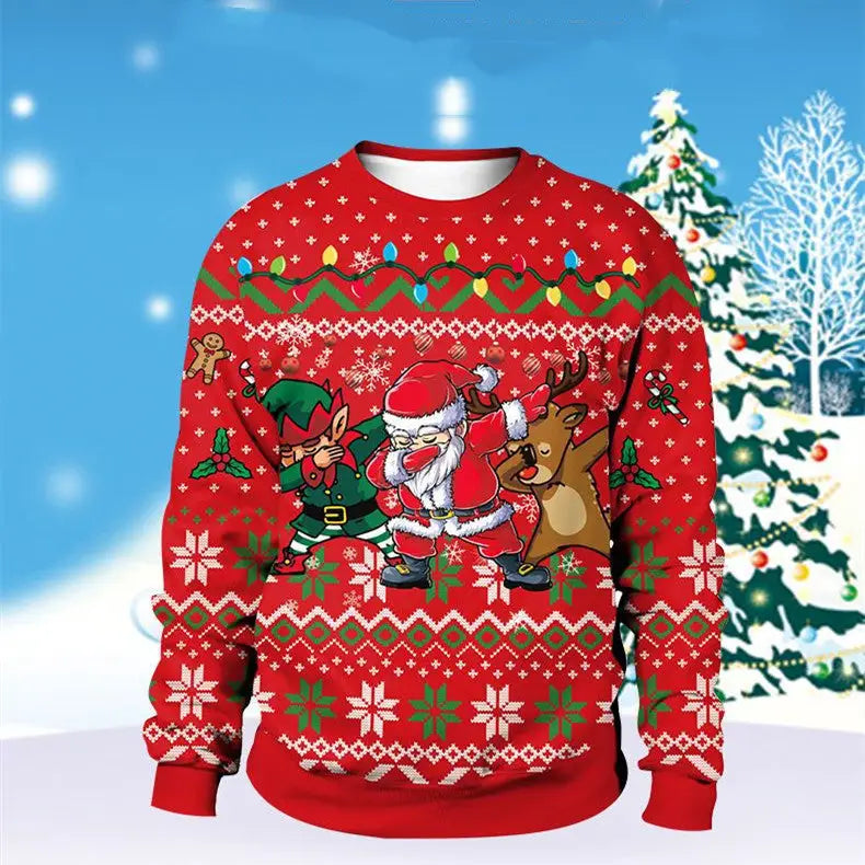 Men And Women Digital Printing Christmas Round Neck Sweater Tops Beyond Trends Hub
