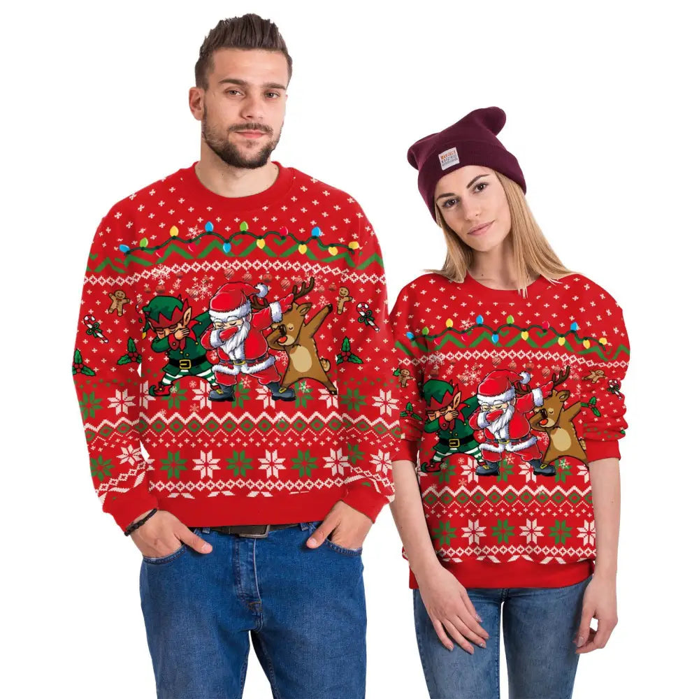 Men And Women Digital Printing Christmas Round Neck Sweater Tops Beyond Trends Hub