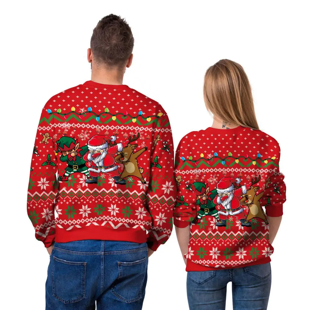 Men And Women Digital Printing Christmas Round Neck Sweater Tops Beyond Trends Hub