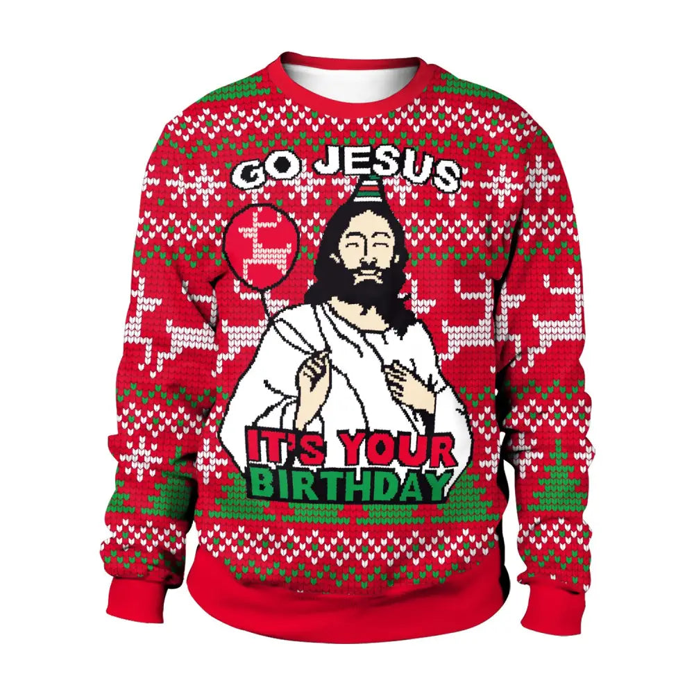 Men And Women Digital Printing Christmas Round Neck Sweater Tops Beyond Trends Hub