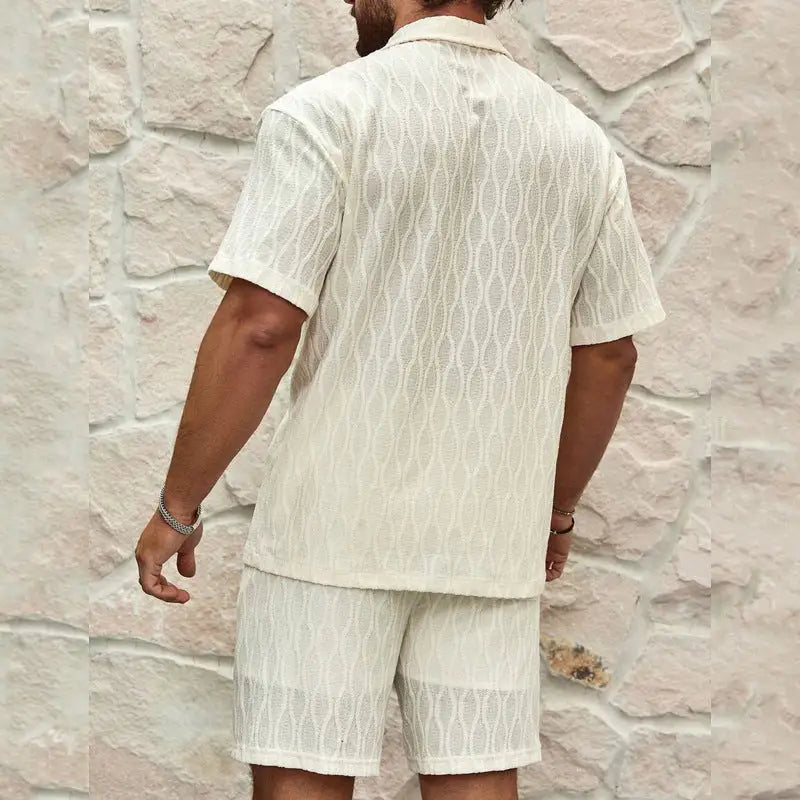 Men Tracksuits Summer Fashion Solid Loose Casual Two Pieces Lapel Button Shirt Shorts Beach Holiday All-match Outfits