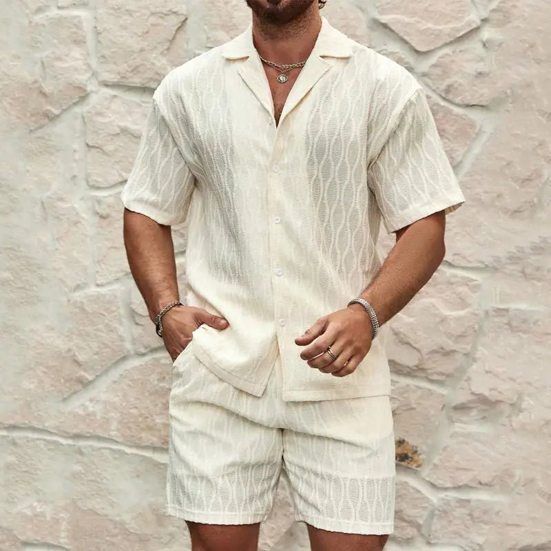 Men Tracksuits Summer Fashion Solid Loose Casual Two Pieces Lapel Button Shirt Shorts Beach Holiday All-match Outfits