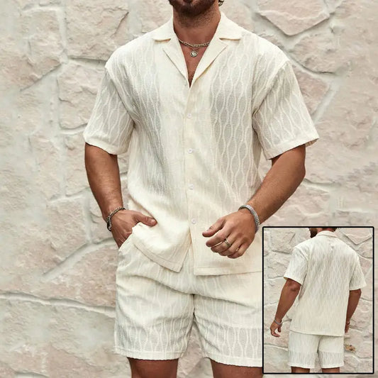 Men Tracksuits Summer Fashion Solid Loose Casual Two Pieces Lapel Button Shirt Shorts Beach Holiday All-match Outfits