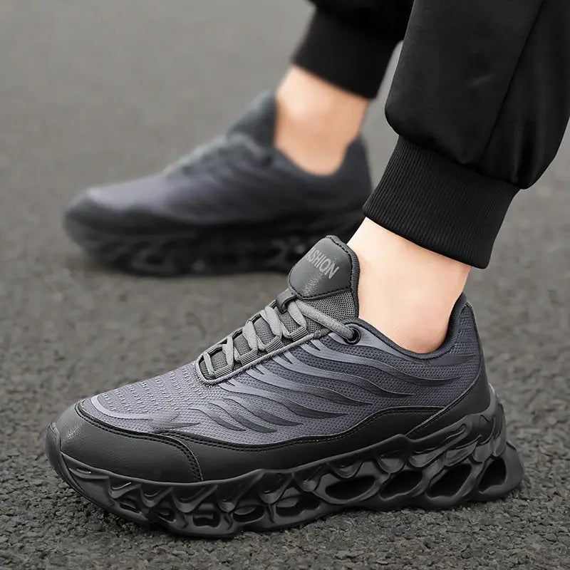 Men’s Lace-up Sneakers Thick-soled Daddy Vulcanized Shoes Outdoor Running Sports Casual Shoes - Black Grey / Size39 - 4