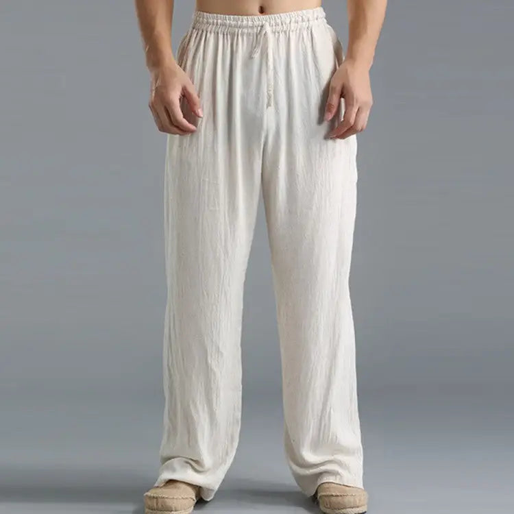 Men’s Breathable Linen Loose Casual Sports Pants - Beige / S