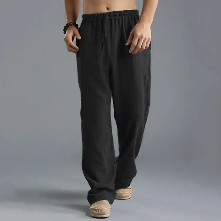 Men’s Breathable Linen Loose Casual Sports Pants - Black / S