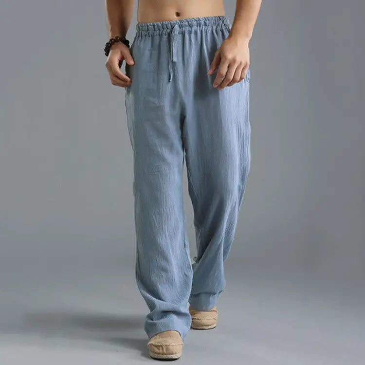 Men’s Breathable Linen Loose Casual Sports Pants - Blue / S