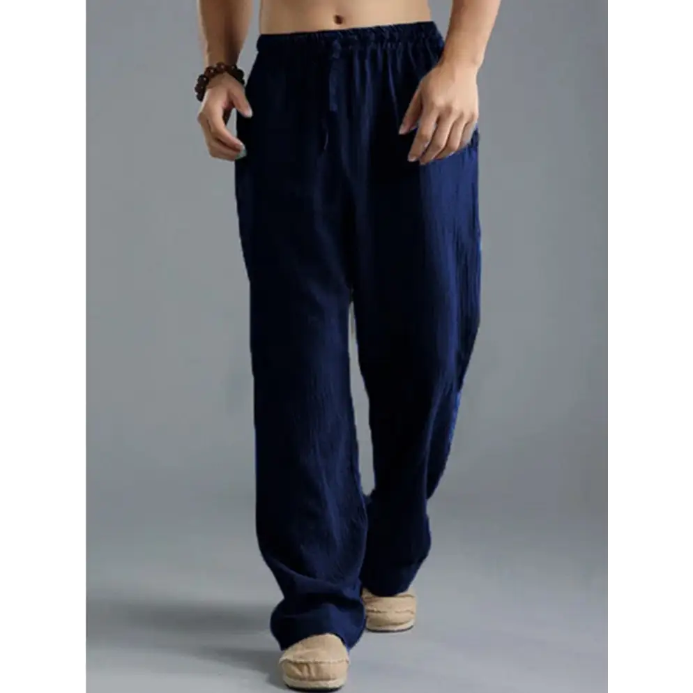 Men’s Breathable Linen Loose Casual Sports Pants - Dark Blue / M