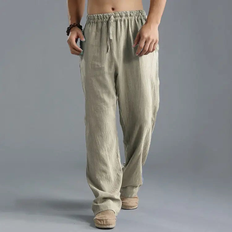 Men’s Breathable Linen Loose Casual Sports Pants - Khaki / S