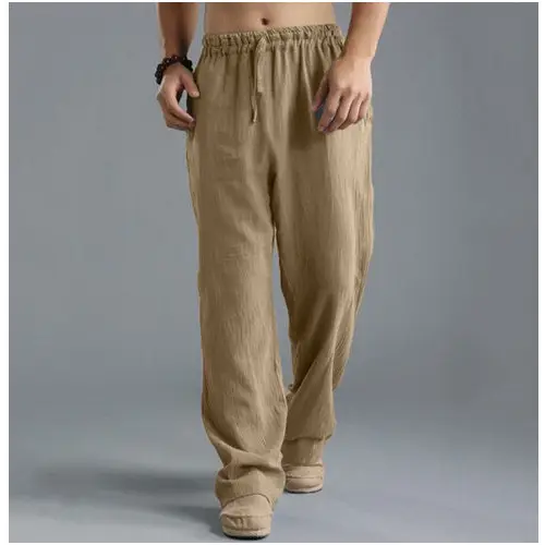 Men’s Breathable Linen Loose Casual Sports Pants - Khaki1 / XL