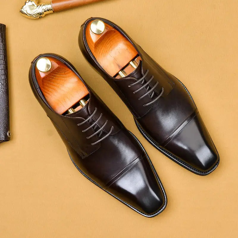 Men’s British Leather Formal Business Shoes - Coffee / 37