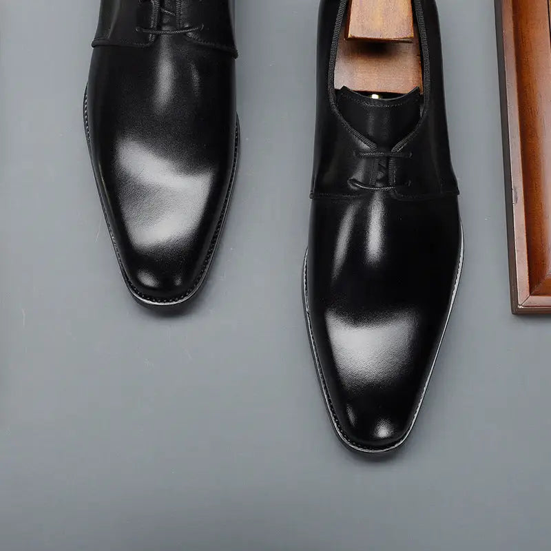Men’s Business Derby Leather Plus Size Dress Shoes - Black / 45