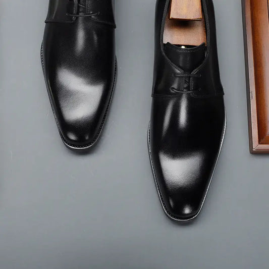 Men’s Business Derby Leather Plus Size Dress Shoes - Black / 45