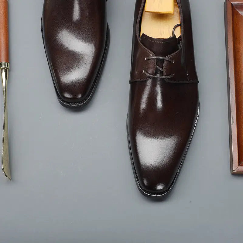Men’s Business Derby Leather Plus Size Dress Shoes - Coffee / 42