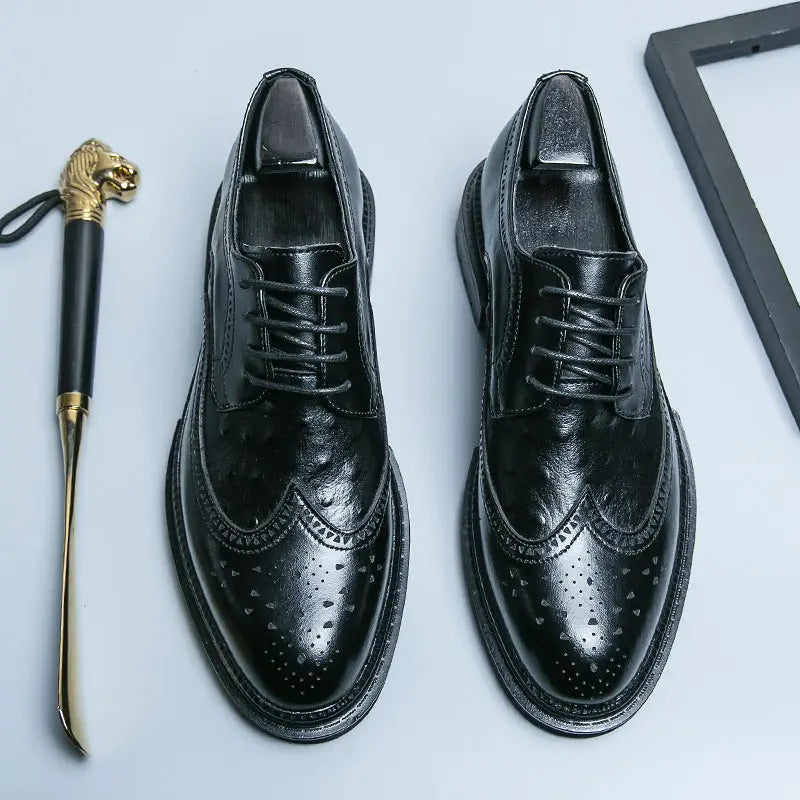 Men’s Business Formal Leather Shoes British Style - 8398 Black / 38
