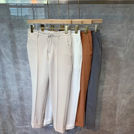 Men’s Casual Cropped Trousers Straight Trousers