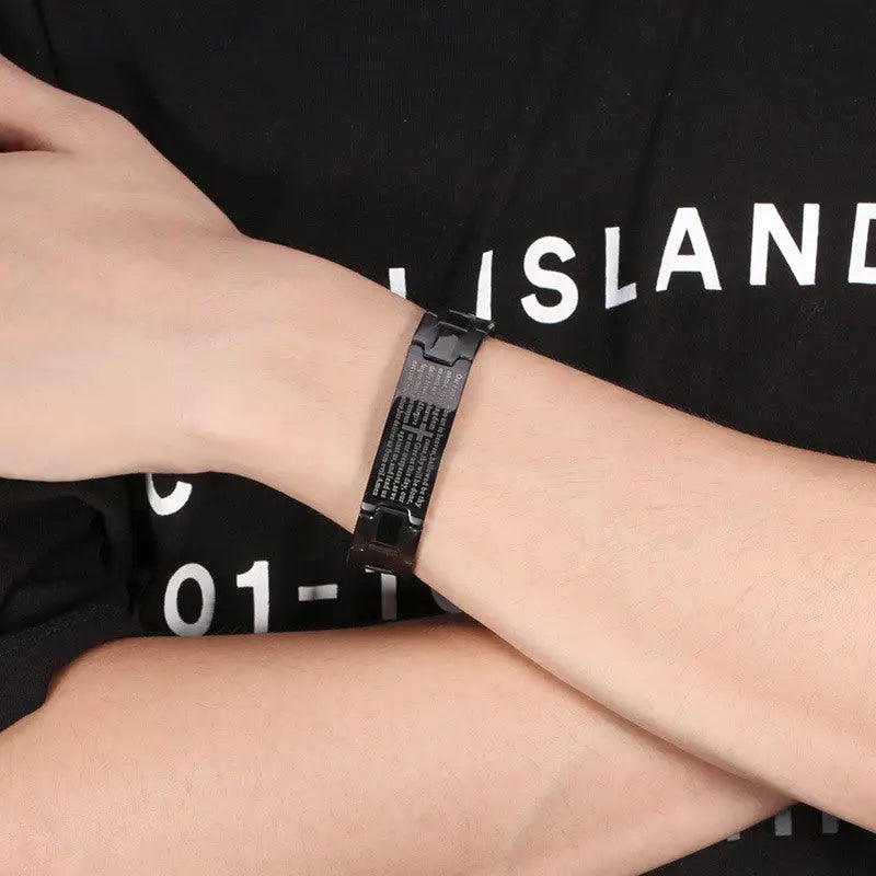 Men’s Cross Bible Black Stainless Steel Bracelet Beyond Trends Hub