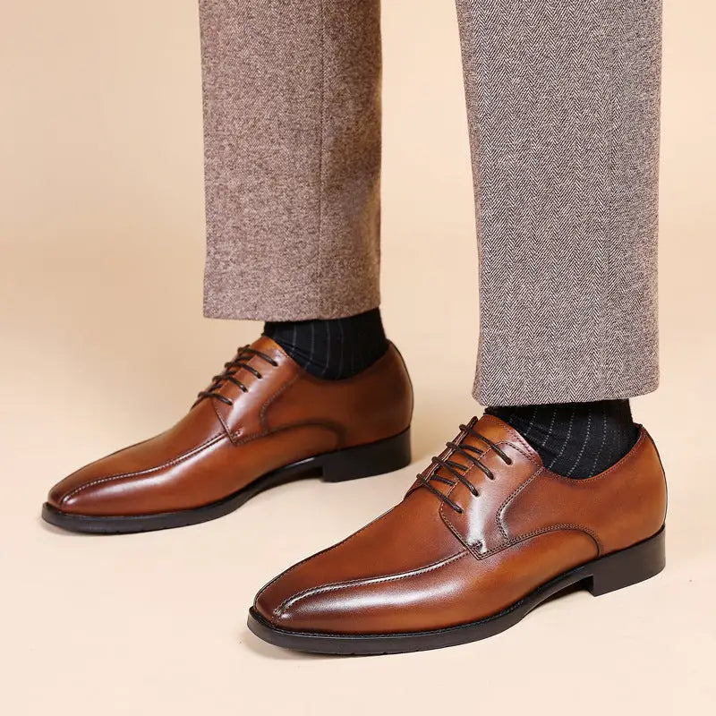 Men's Fashion Casual Brushed Square Toe Laces Leather Shoes Beyond Trends Hub