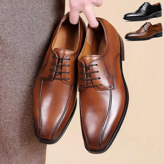 Men's Fashion Casual Brushed Square Toe Laces Leather Shoes Beyond Trends Hub