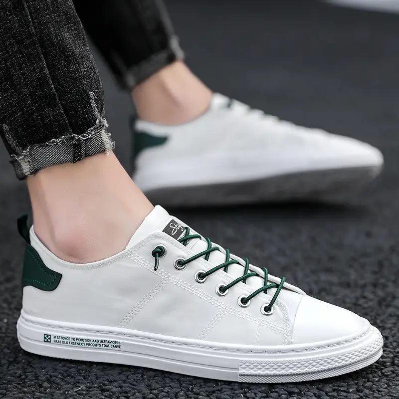 Men’s flat casual canvas shoes - White / 39
