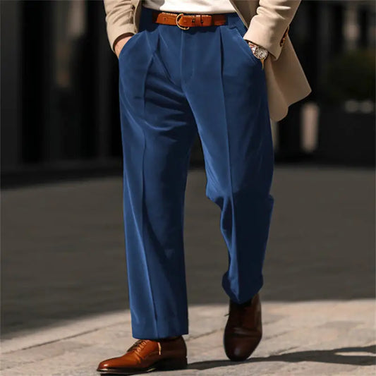 Men’s Formal Velvet Front Pocket Straight Trousers
