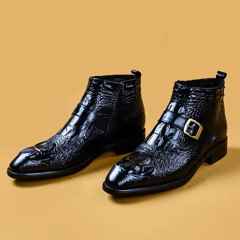 Men’s High Top British Style Formal Leather Shoes - Black / 37