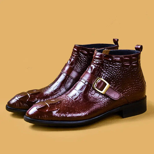 Men’s High Top British Style Formal Leather Shoes - Wine Red / 37