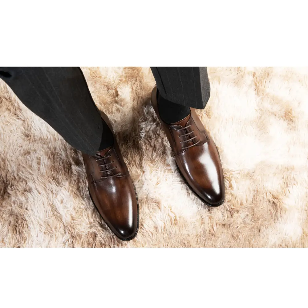 Men’s Leather Shoes Breathable Lace Up Hand-rub Color