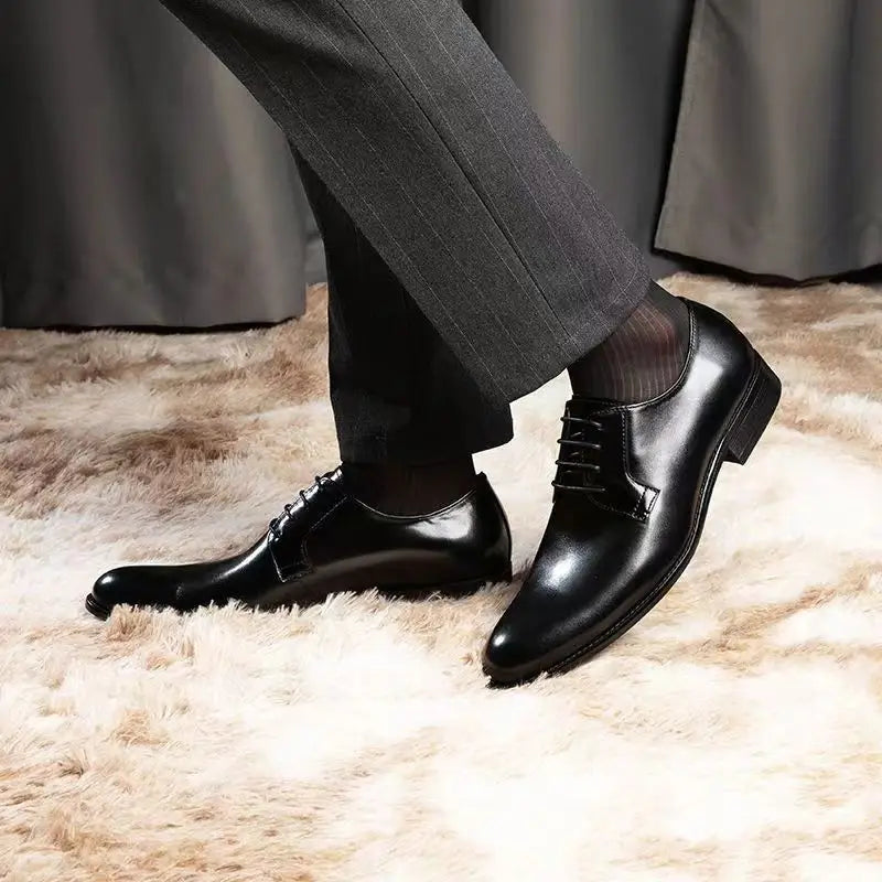 Men’s Leather Shoes Breathable Lace Up Hand-rub Color